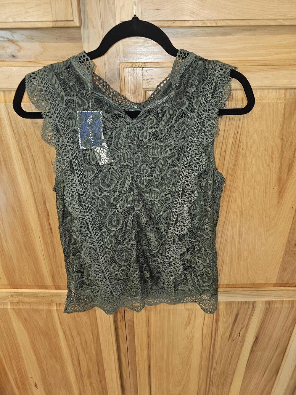 Adiva Olive Lace Crochet Sleeveless Top - Picture 2 of 5
